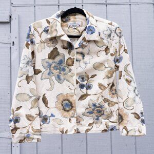 Orvis Linen Jacket 6 Floral Autumn Fall Tan Brown Blue Coat